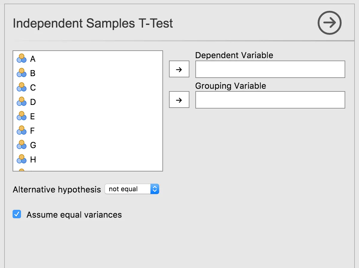 Independent Samples T-Test UI